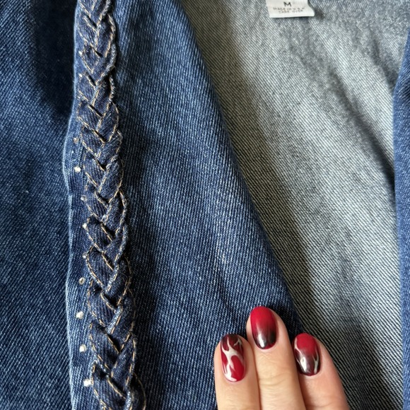 Apache Vintage Denim Cotton Blue Jean Rhinestone Trim Jacket Blazer Women's M - Picture 5 of 8